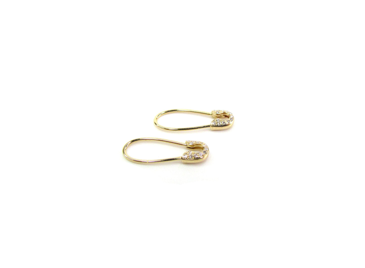 14K Gold Diamond Safety Pin Earrings | Modern Fine Jewelry | Statement Earrings