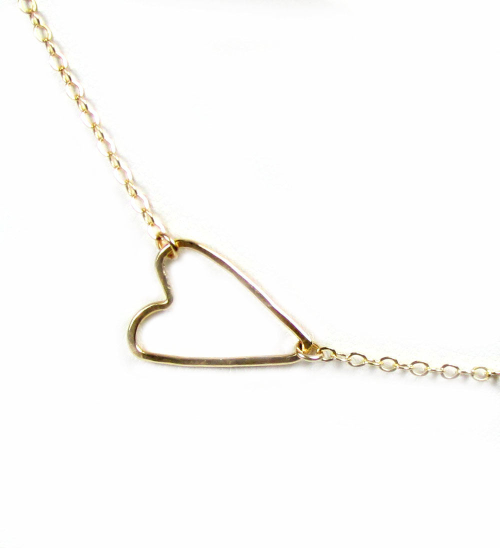 Sideways Heart Necklace | Hammered Texture | Gold Filled or Sterling Silver