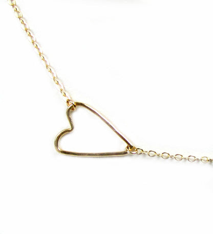 Sideways Heart Necklace | Hammered Texture | Gold Filled or Sterling Silver