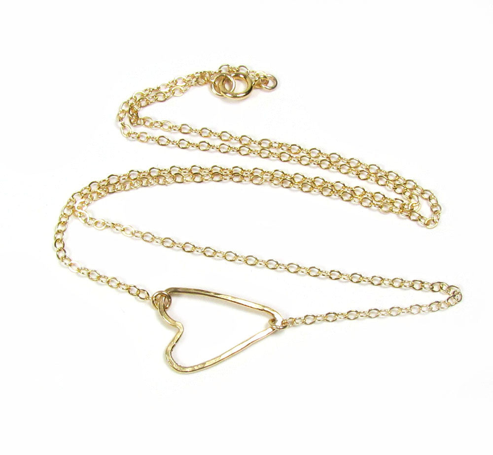 Sideways Heart Necklace | Hammered Texture | Gold Filled or Sterling Silver