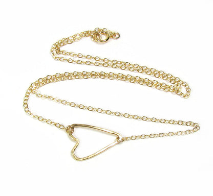Sideways Heart Necklace | Hammered Texture | Gold Filled or Sterling Silver
