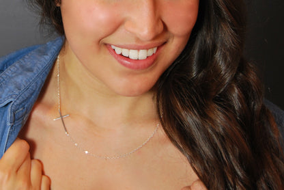 Polished Sideways Cross Necklace | Adjustable Placement | 3 Sizes Available