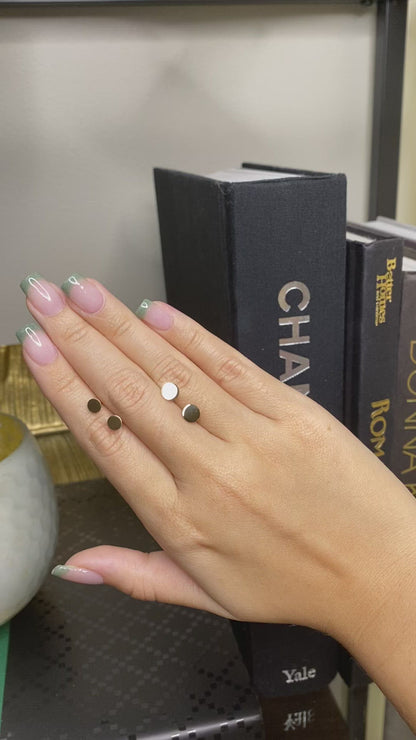 14K Circle Stud Earrings | Solid Yellow Gold | Matte & Polished Finishes