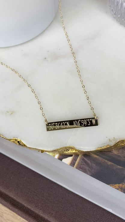 Coordinates Engraved Bar Necklace | Custom Location Necklace