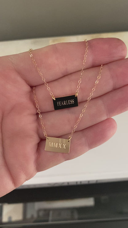 Small Rectangle Engraved Name Plate Necklace | Personalized Bar Necklace