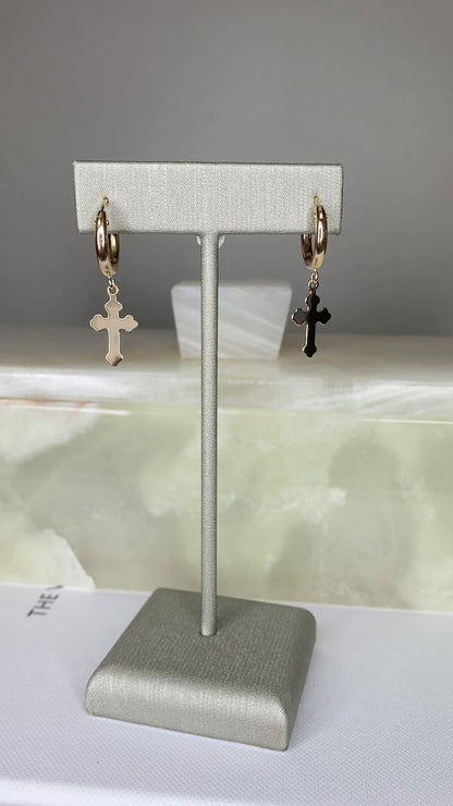 Maltese Cross Charm Hoop Earrings | 14K Gold Filled