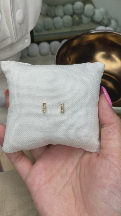 Tiny Bar Earrings with Cubic Zirconia | Dainty Minimalist Studs