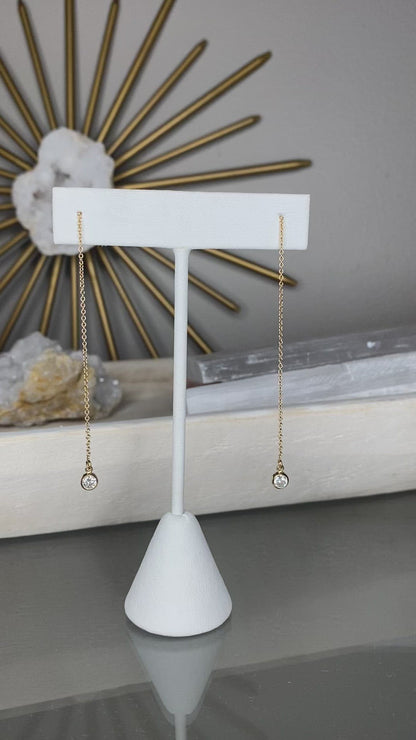 14K CZ Threader Earrings | Dainty Gold Drop Ear Strings
