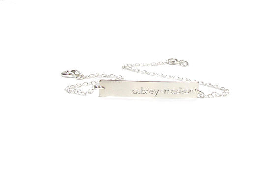 Engraved Bar Bracelet with CZ Accent | Personalized Bar Bracelet