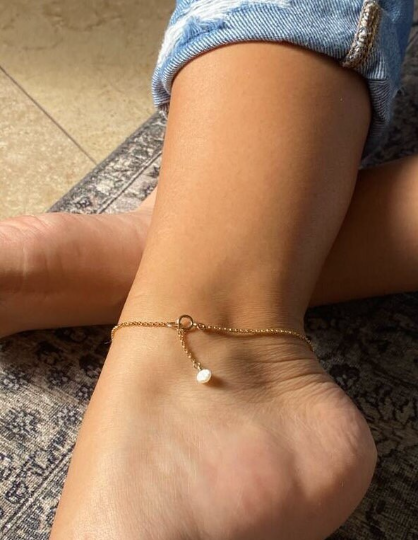 Dangling Pearl Anklet | Dainty Rolo Chain Anklet with Pearl Drop
