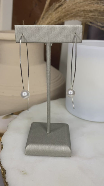 Pearl Arc Threader Earrings | Modern Wire Hoops
