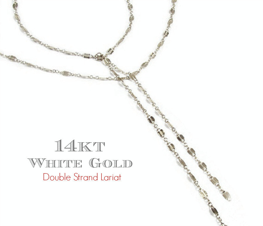 14K Solid Gold Double Strand Lariat Necklace | Yellow Gold Y Necklace