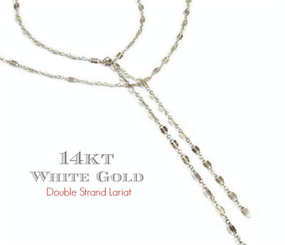 14K Solid Gold Double Strand Lariat Necklace | Yellow Gold Y Necklace