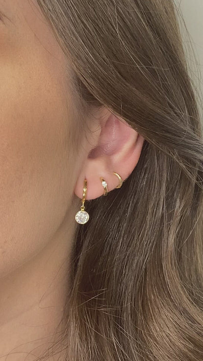 14K Gold Hoop Earrings Bezel Set CZ Drop | Classic Sparkle