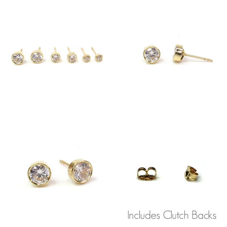 14K Bezel CZ Solitaire Studs