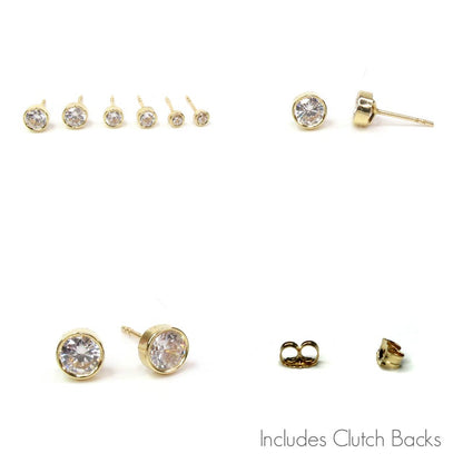 14K Bezel CZ Solitaire Studs