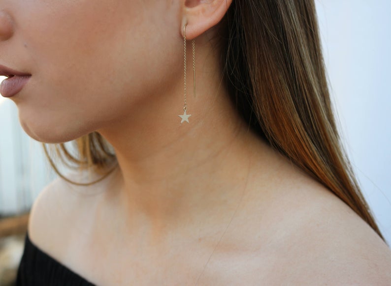 Star Threader Earrings | Sterling Silver or 14K Gold Filled