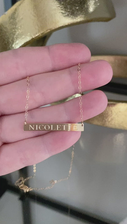 14K Personalized Bar Necklace | Custom Engraved Bar Pendant | Meaningful Gift Jewelry