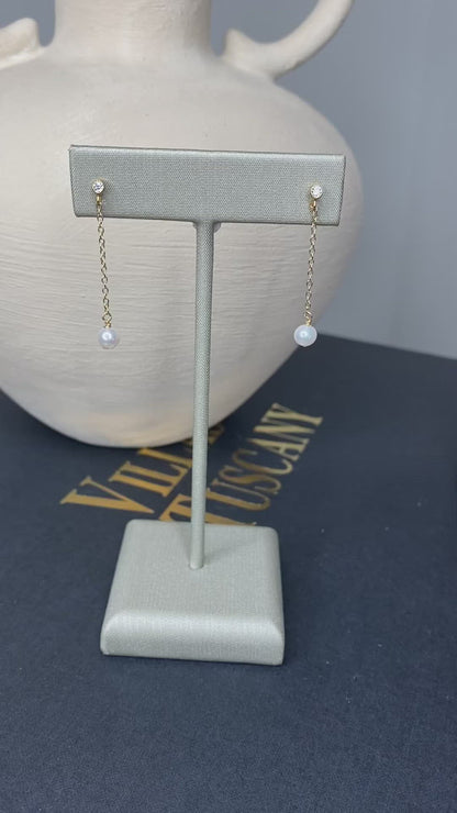 CZ Dangle Pearl Earrings | 14K Gold Filled Elegant Drop Earrings