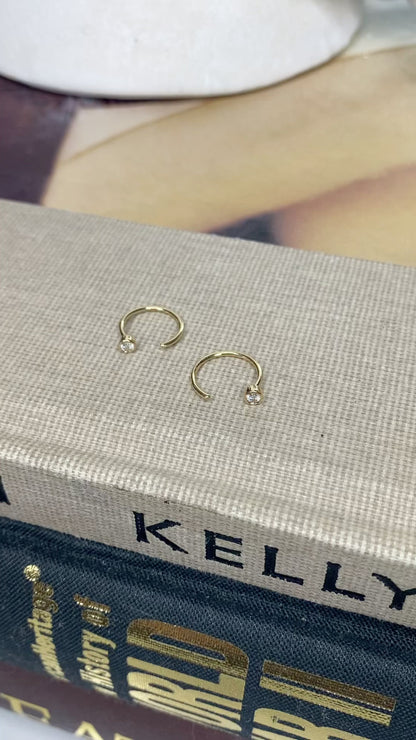 14K Diamond Threader Hoop Earring | Genuine Diamond Demi Hoop | Minimalist Fine Jewelry