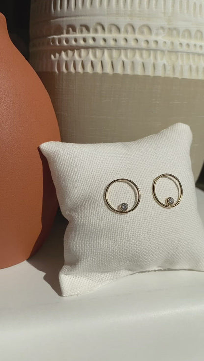 CZ Circle Earrings | 14kt Gold Filled Open Hoop Design | Bezel-Set CZ Accent