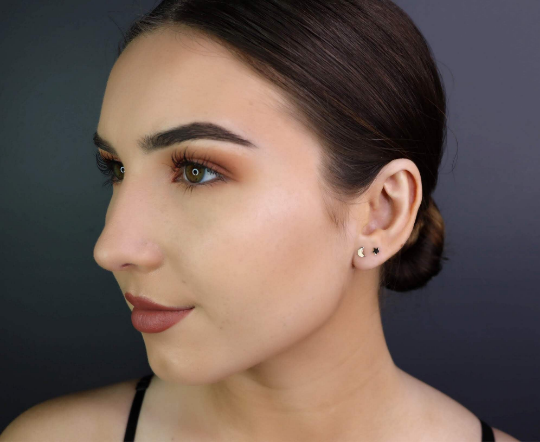 14K Solid Gold Moon & Star Studs | Mismatched Celestial Jewelry