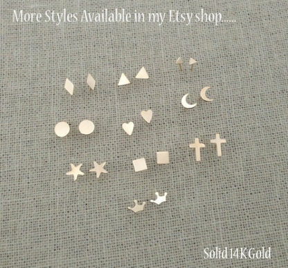 14K Solid Gold Moon & Star Studs | Mismatched Celestial Jewelry