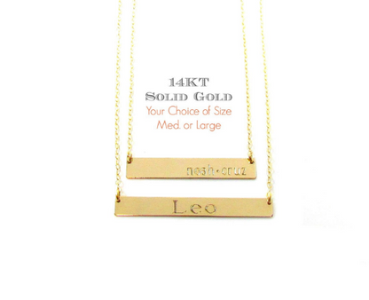 14K Personalized Bar Necklace | Custom Engraved Bar Pendant | Meaningful Gift Jewelry