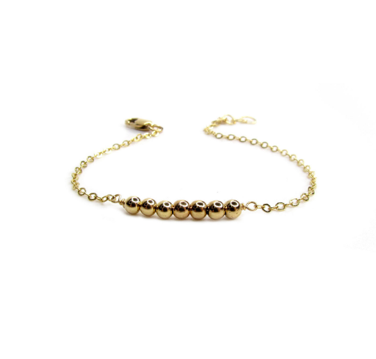 Bead Bar Bracelet | 7 Gold-Filled Beads on Flat Cable Chain