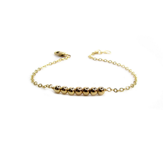 Bead Bar Bracelet | 7 Gold-Filled Beads on Flat Cable Chain