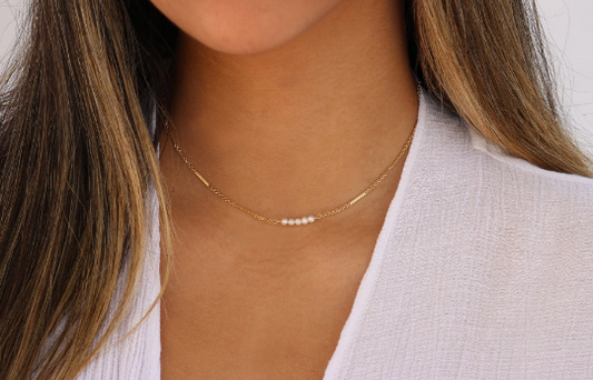Pearl Bar Necklace | 5 Freshwater Pearls | Fancy Bar Chain