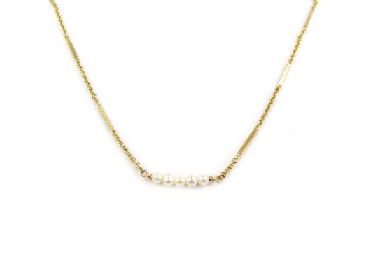 Pearl Bar Necklace | 5 Freshwater Pearls | Fancy Bar Chain