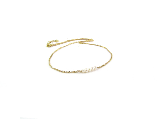 Pearl Bar Necklace | 5 Freshwater Pearls | Fancy Bar Chain