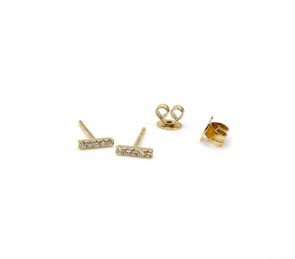 14K Gold Diamond Bar Stud Earrings | Single or Pair