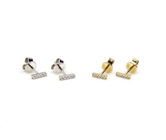 14K Gold Diamond Bar Stud Earrings | Single or Pair
