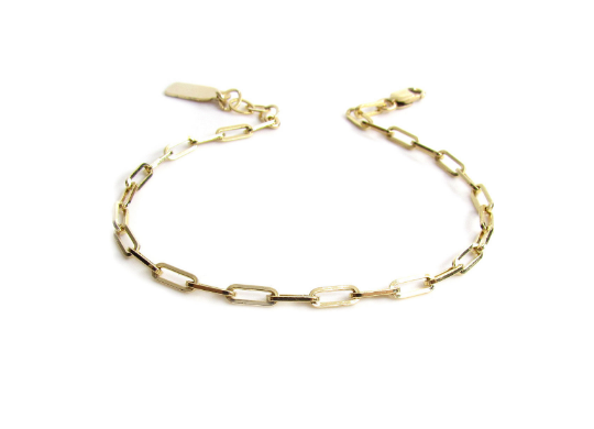 Rectangle Link Layering Bracelet | Paperclip Chain Bracelet with Tag