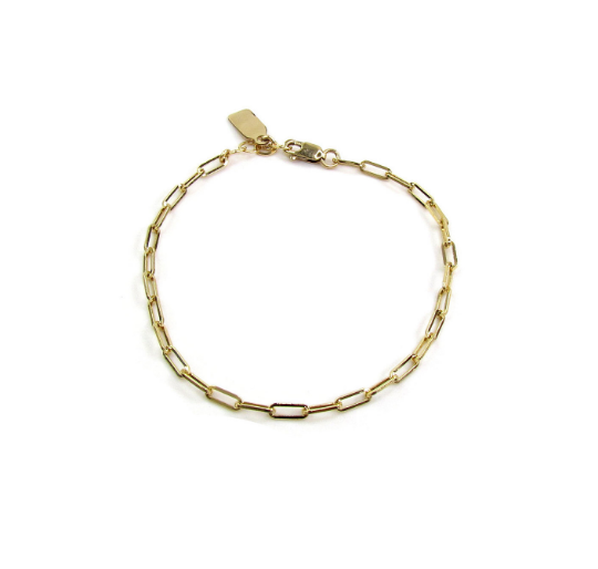 Rectangle Link Layering Bracelet | Paperclip Chain Bracelet with Tag