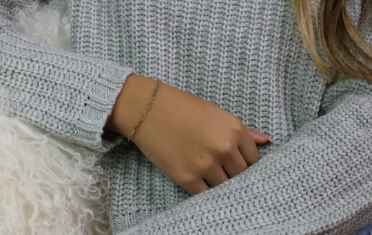 Rectangle Link Layering Bracelet | Paperclip Chain Bracelet with Tag