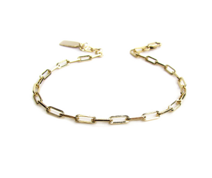 Rectangle Link Layering Bracelet | Paperclip Chain Bracelet with Tag