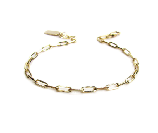 Rectangle Link Layering Bracelet | Paperclip Chain Bracelet with Tag
