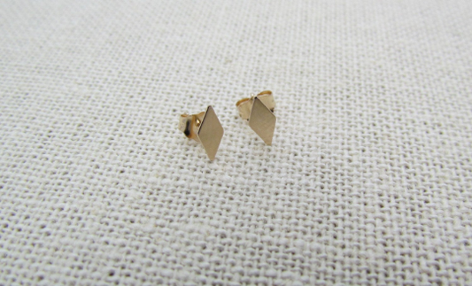 14K Gold Diamond Shaped Stud Earrings | Minimalist Geometric Jewelry