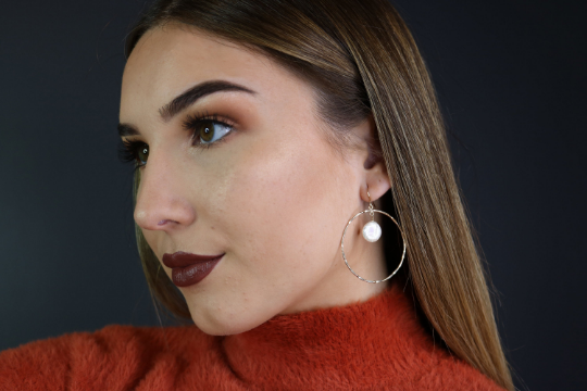 Hammered Circle Earrings with Coin Pearl | Dangle Earrings | Gold Filled