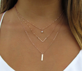 Set of 3 Layering Necklaces • CZ, Hammered Chevron, Tiny Bar