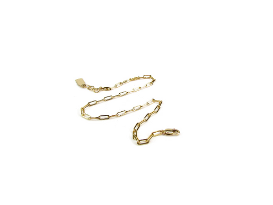 Paperclip Chain Anklet with Decorative Extension Chain Tag | Gold Filled or Sterling Silver