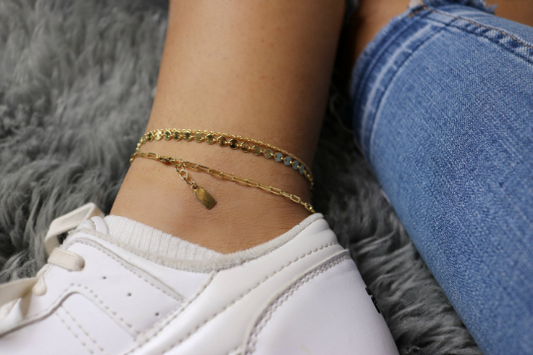 Paperclip Chain Anklet with Decorative Extension Chain Tag | Gold Filled or Sterling Silver