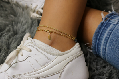 Paperclip Chain Anklet with Decorative Extension Chain Tag | Gold Filled or Sterling Silver