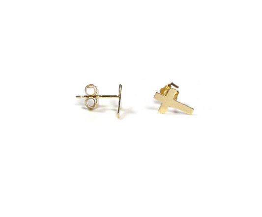 14K Solid Gold Cross Earrings | Small Studs | Faith Jewelry