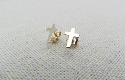 14K Solid Gold Cross Earrings | Small Studs | Faith Jewelry