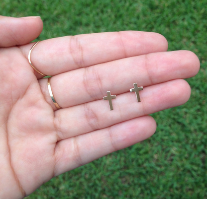 14K Solid Gold Cross Earrings | Small Studs | Faith Jewelry