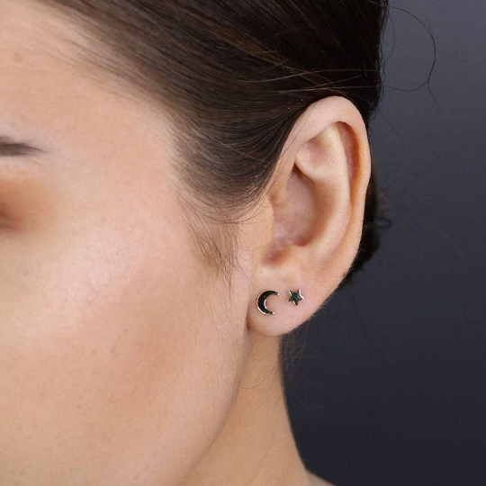 14K Gold Crescent Moon Stud Earrings | Celestial Fine Jewelry